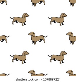 Dachshund dog seamless pattern. Colorful backdrop. Vector illustration in eps 10. Cute dogs for your good mood