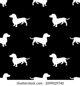 Dachshund dog. Seamless pattern in eps 10. Black and white background. Cute sausage dog