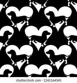 Dachshund dog. Seamless pattern in eps 10. Black and white background. Cute sausage dog