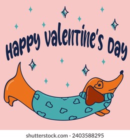 Dachshund dog set, for lovers day, balloons, hearts, happy dogs