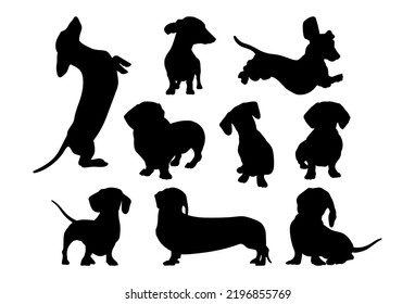 Dachshund dog set template for plotter lazer cutting of paper, wood. svg