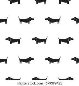 Dachshund dog silhouette seamless vector monochrome pattern. Black and white puppy badger-dog breed background for textile fabric print and wallpaper.