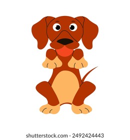 Dachshund dog sitting with ball in mouth. Playful pedigree puppy in hand drawn style