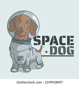 Dachshund Dog And Space Suit Vector Illustration.