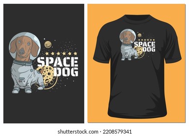 Dachshund Dog And Space Suit Vector. T Shirt Design