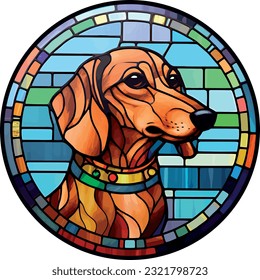 Dachshund Dog Stained Glass effect vector art illustration