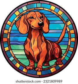 Dachshund Dog Stained Glass effect vector art illustration svg