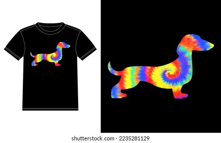 Dachshund Dog Tie Dye T-Shirt design template, Car Window Sticker, POD, cover, Isolated Black Background
