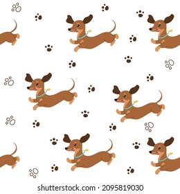 Dachshund dogs seamless pattern. Vector cartoon illustration. T-shirt design