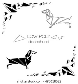 Dachshund drawn in the graphic black and white style. The form is created from a plurality of triangles.