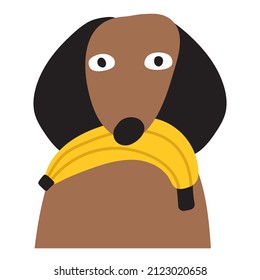 Dachshund eat banana. Illustration on white background.