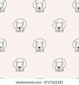 Dachshund Face Outline Nahtloses Muster Vektorgrafik, einfaches Hundekopf-Wiederholungsmuster