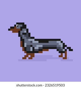 Dachshund flat vector icon. Retro 80s pixel art.