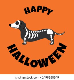 Dachshund in Halloween costume, Happy Halloween card