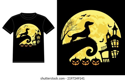 Dachshund and Halloween moon Funny T-Shirt