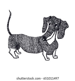Dachshund Hand drawing Isolated Object