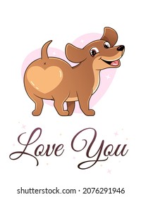 Dachshund with a heart butt, valentine day card, love illustration