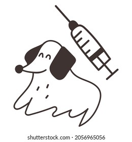 Dachshund. Icon. Dog vaccinations. Outline vector illustration on white background