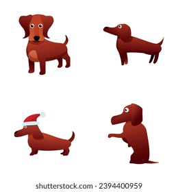 Dachshund icons set cartoon vector. Dachshund dog in action. Cartoon character