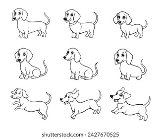Dachshund icons set. Outline set of dachshund icons isolated on white background. Vector