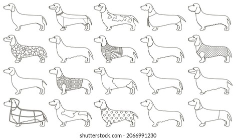 Dachshund isolated outline set icon. Vector illustration dog on white background. Vector outline set icon dachshund.