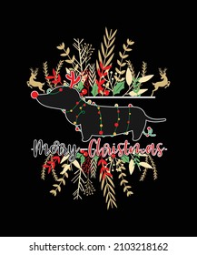 Dachshund Merry Christmas T shirt Design