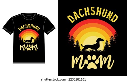 Dachshund mom Vintage T-Shirt design template, Car Window Sticker, POD, cover, Isolated Black Background
