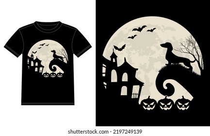 Dachshund is Moon Pumpkin Funny Halloween T-shirt