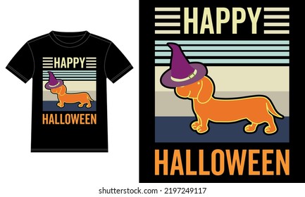 Dachshund on Halloween Cape Funny Vintage Happy Halloween T-Shirt