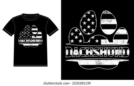 Dachshund Paw with American flag T-Shirt design template, Car Window Sticker, POD, cover, Isolated Black Background
