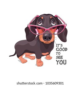 Dachshund in a pink glasses. Vector illustration.