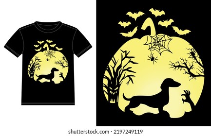 Dachshund in Pumpkin Funny Halloween T-Shirt