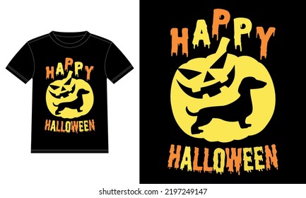 Dachshund in Pumpkin Funny Happy Halloween T-Shirt svg