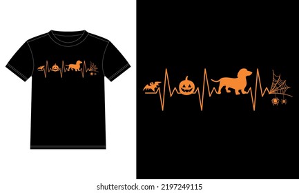 Dachshund Calabaza Heartbeat Spider Web Funny Camiseta Halloween