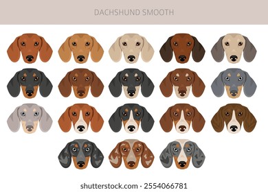 Dachshund short haired dog clipart. Different coat colors set.  Vector illustration