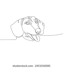 Dachshund short-haired, Teckel, dog breed, companion dog, hunting dog one line art. Continuous line drawing of friend, dog, doggy, friendship, care, pet, animal, family, canine.