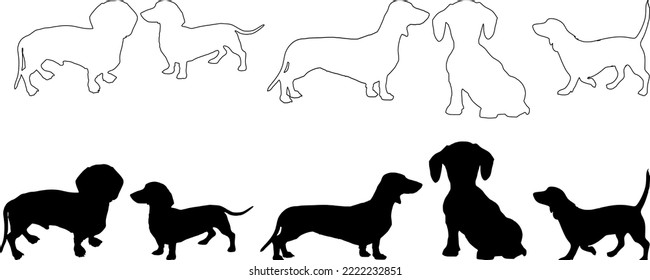 Dachshund Silhouette, Wiener Dog Silhouette , Vector illustration, Isolated, Dachshund Outline