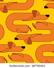 Dachshund sleeps pattern. dog is long ornament. funny orange home pet background. Sleeping puppy texture
