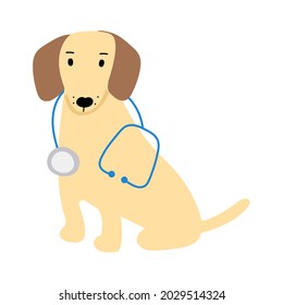 Dachshund mit Stethoskop. Vektorgrafik, handgezeichnet auf weißem Hintergrund.