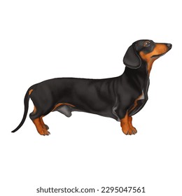 dachshund with style hand drawn watercolor digital painting illustration