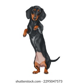 dachshund with style hand drawn watercolor digital painting illustration