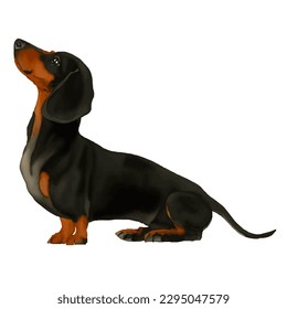 dachshund with style hand drawn watercolor digital painting illustration