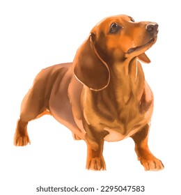 dachshund with style hand drawn watercolor digital painting illustration