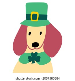 Dachshund wearing costume for St. Patrick's day. Vector illustration on white background