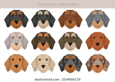 Dachshund wire haired dog clipart. Different coat colors set.  Vector illustration