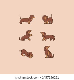 Dachshunds icon set. Different type of dachshund. Vector illustration for prints, clothing, packaging, stickers, stickers.