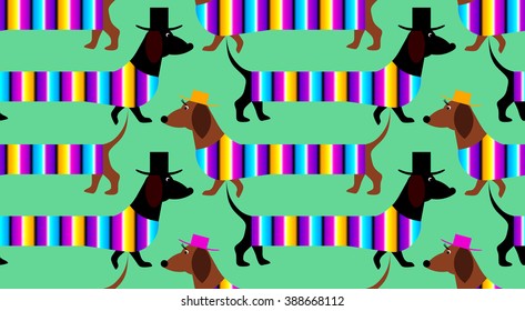 Dachshunds on walk (motion illusion). Seamless pattern.