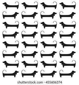 Dachshunds. Pattern. Black dogs silhouettes isolated on white background. Vector illustration.