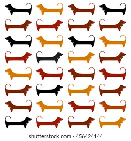 Dachshunds. Pattern. Cute dogs silhouettes. Vector illustration.  