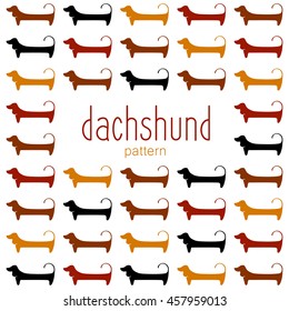 Dachshunds. Pattern. Dachshunds figures, silhouettes of different colors. Vector template illustration for design.